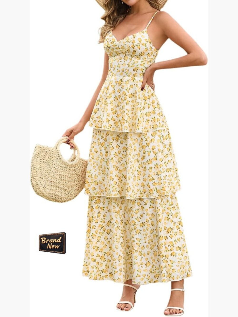 Flowy Tiered Ruffle Maxi Dress with Spaghetti Straps, Backless, V-Neck,